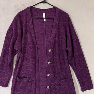 Per Seption Concept Womens Purple Cardigan Sweater Size Large Buttons Pockets